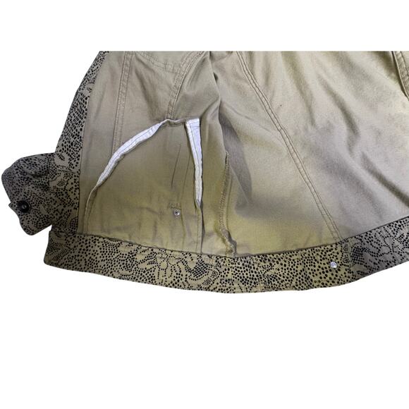 Christopher & Banks Khaki & Black Print Denim Jean Jacket Metal Rivet Buttons-M - Picture 16 of 16